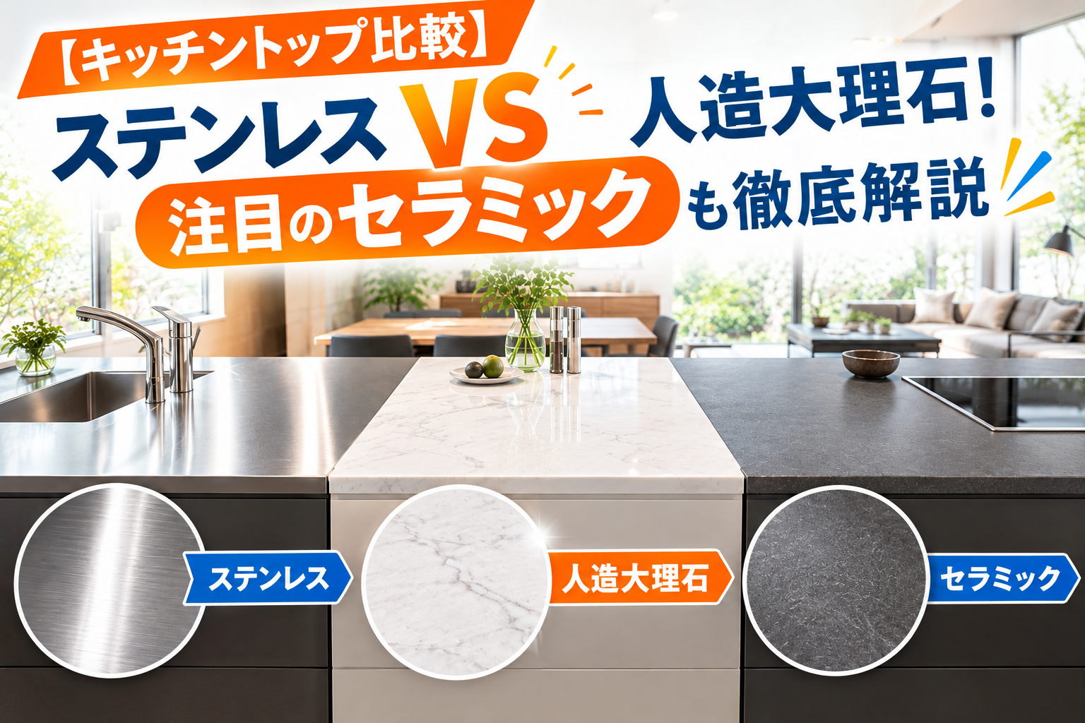 【キッチントップ比較】ステンレス vs 人造大理石！注目のセラミックも徹底解説