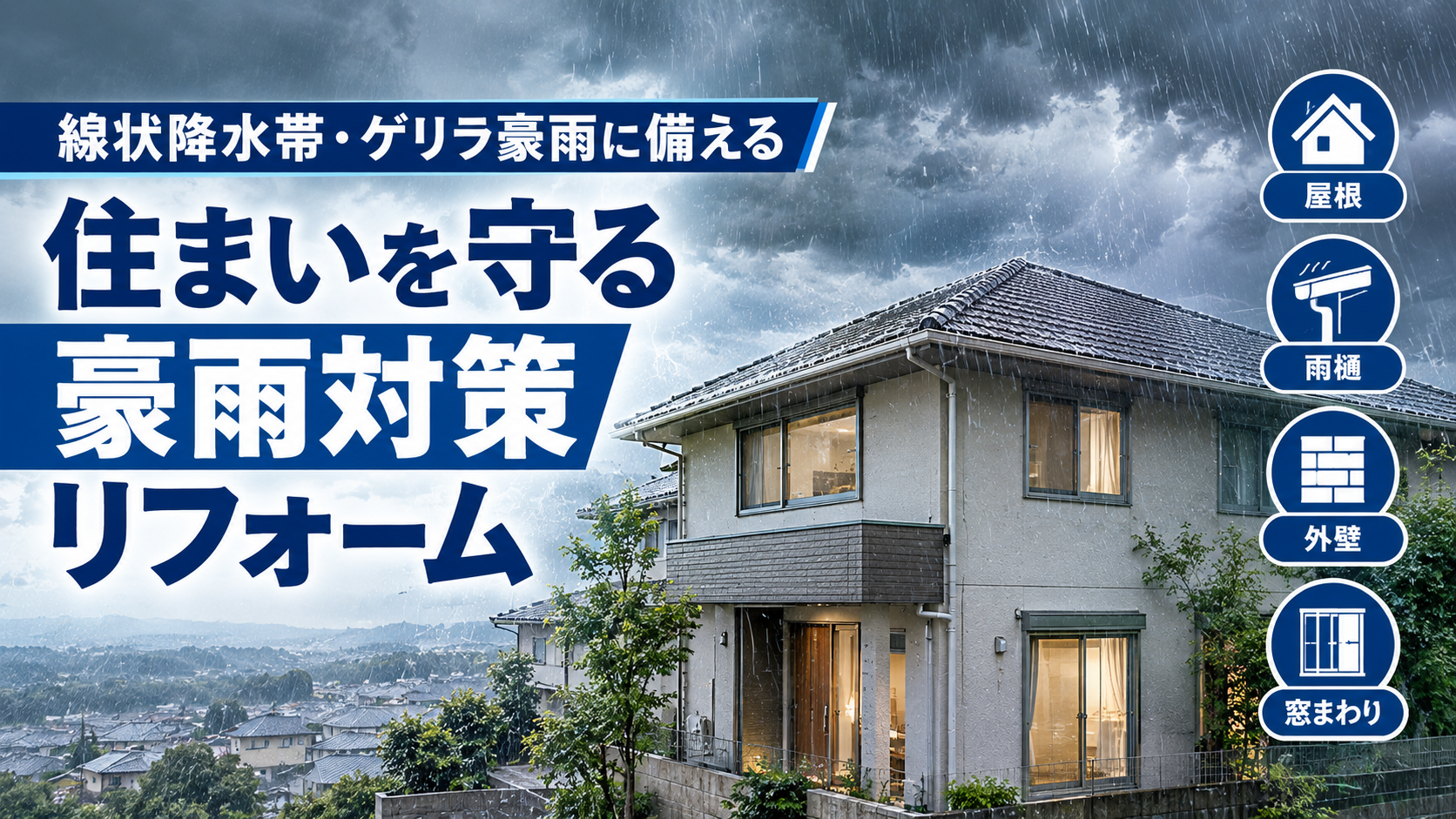 【線状降水帯・大雨対策】家を守る防災リフォーム！屋根・外壁・内装のチェックポイント